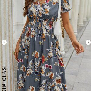 Floral Print Shirred Dress